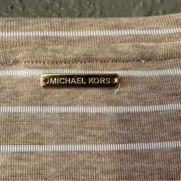 Michael Kors women’s small tan and white striped half-sleeve blouse top,… - Picture 7 of 7